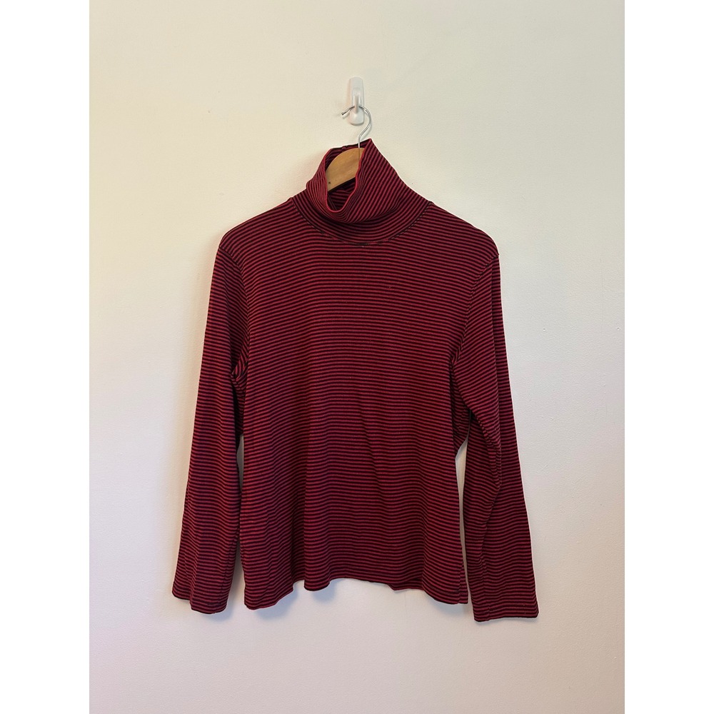 Jones New York Sport Red and Black Striped Cotton Turtleneck | Size XL